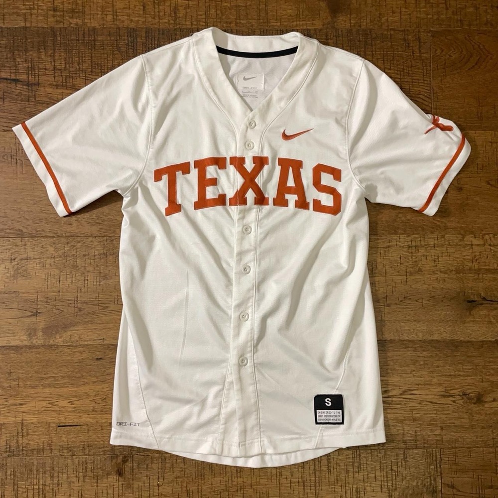 Nike Baseball Jersey Mens Small White Texas Longhorns Dri Fit Collegiate Top